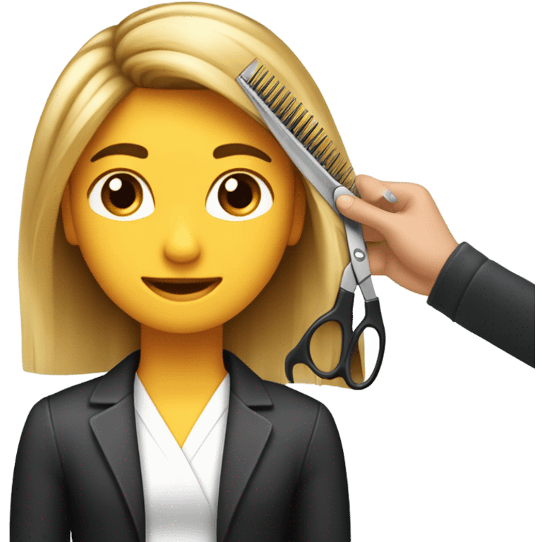 “Create an emoji depicting a hairdresser styling a client’s hair. The hairdresser is holding scissors or a comb, and the client is sitting on a chair. Include details such as the client’s hair and professional tools in the hairdresser’s hands.” emoji