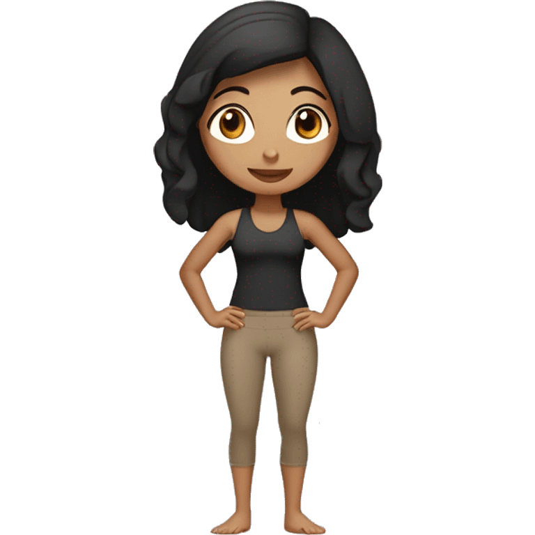 light brown yoga girl with bob length black hair, brown top and pants emoji