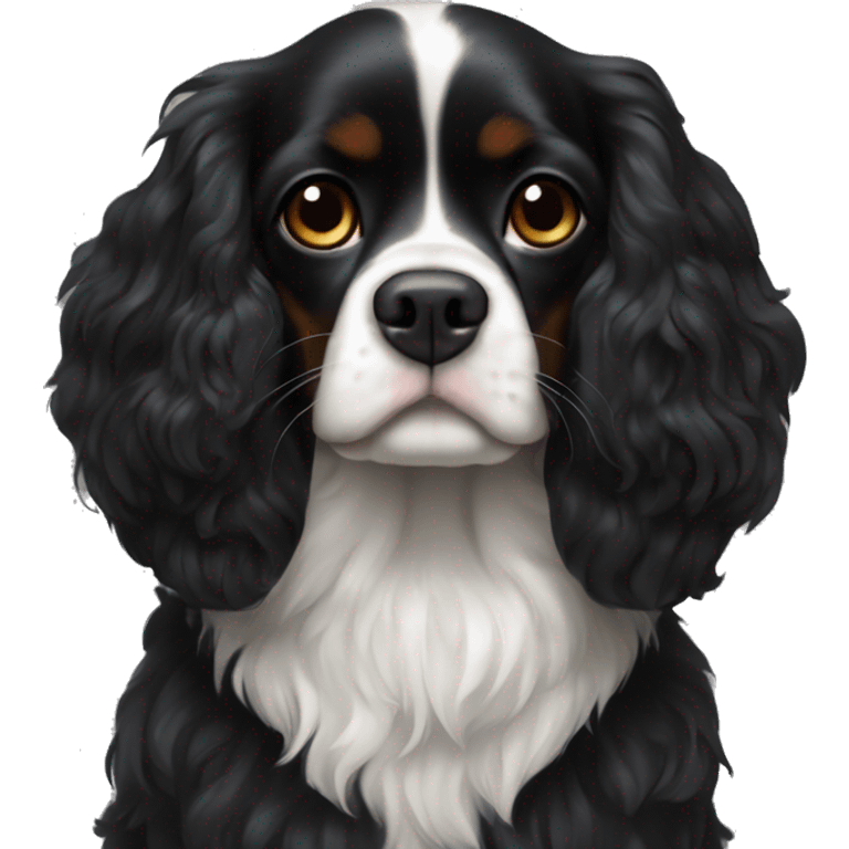 completely black small king spaniel with black fur on his whole face and white fur on chest emoji