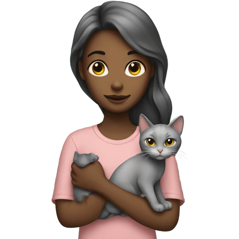 Girl holding grey cat emoji