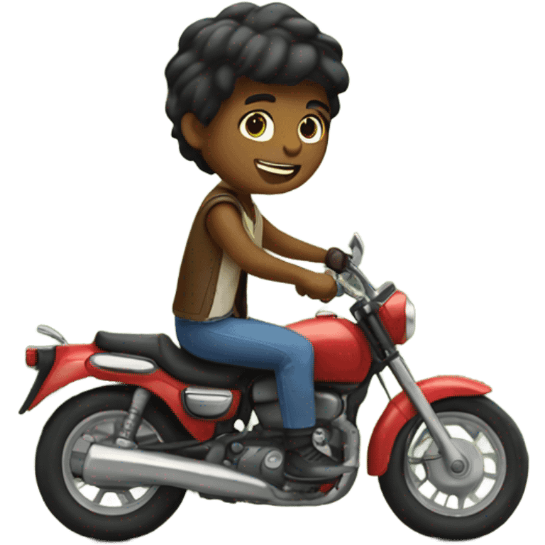 Boy on motorcycle in nature emoji