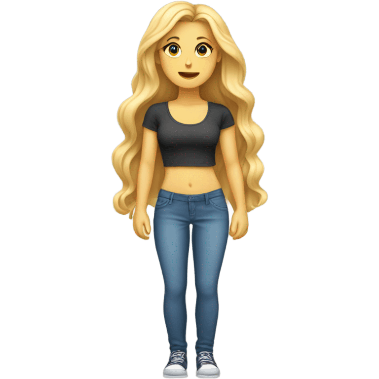 White woman, long hair, blonde hair, wavy hair, standing on scale, weight loss emoji