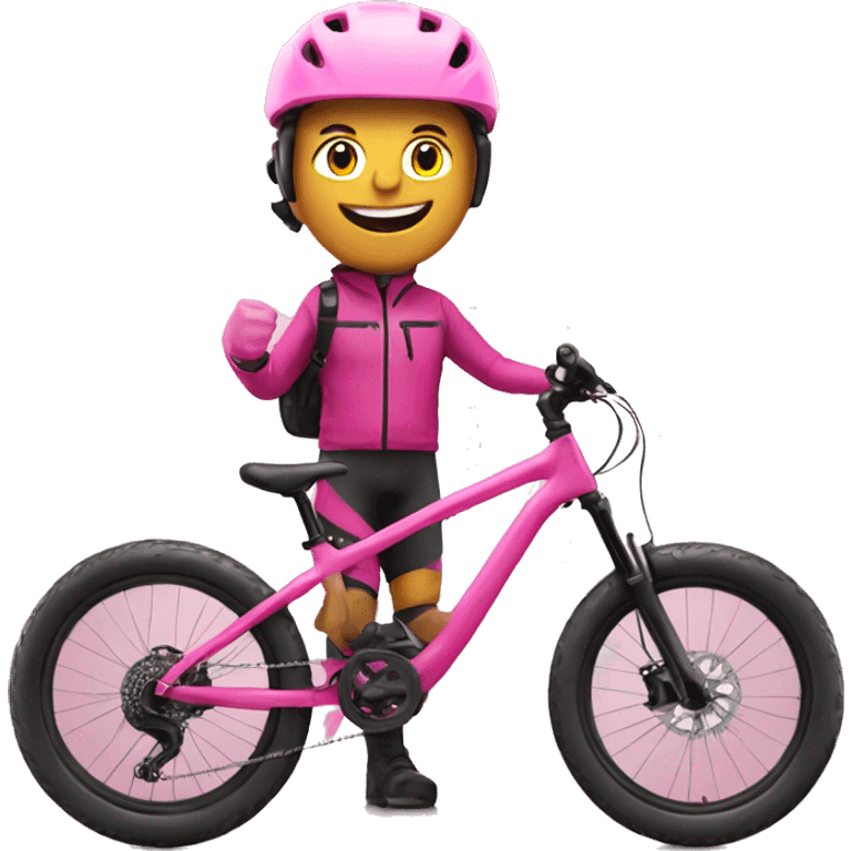 mountain biker on pink bike with thumb up emoji