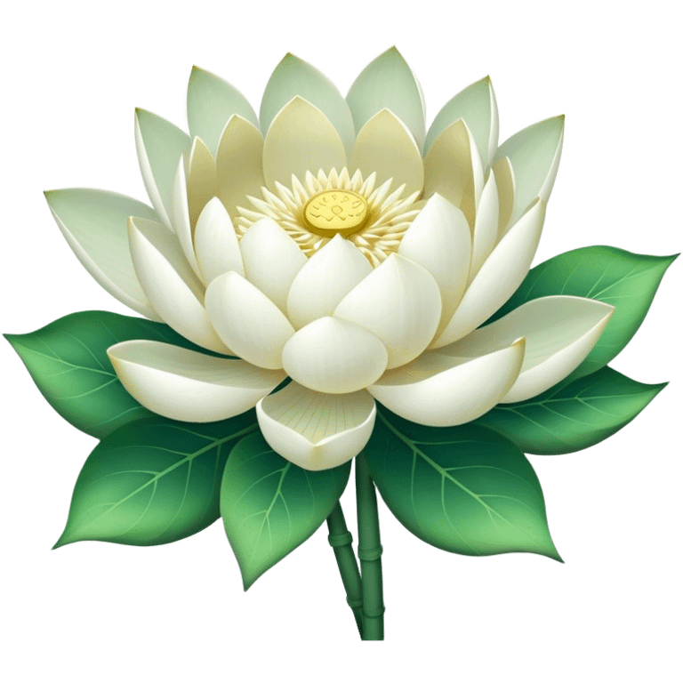 big bouquet White Lotus, luxuriant, stem, leaf, bright emoji