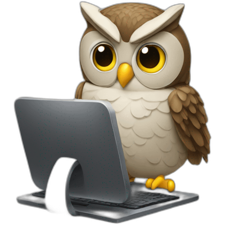 owl writing code sitting in front of a computer emoji