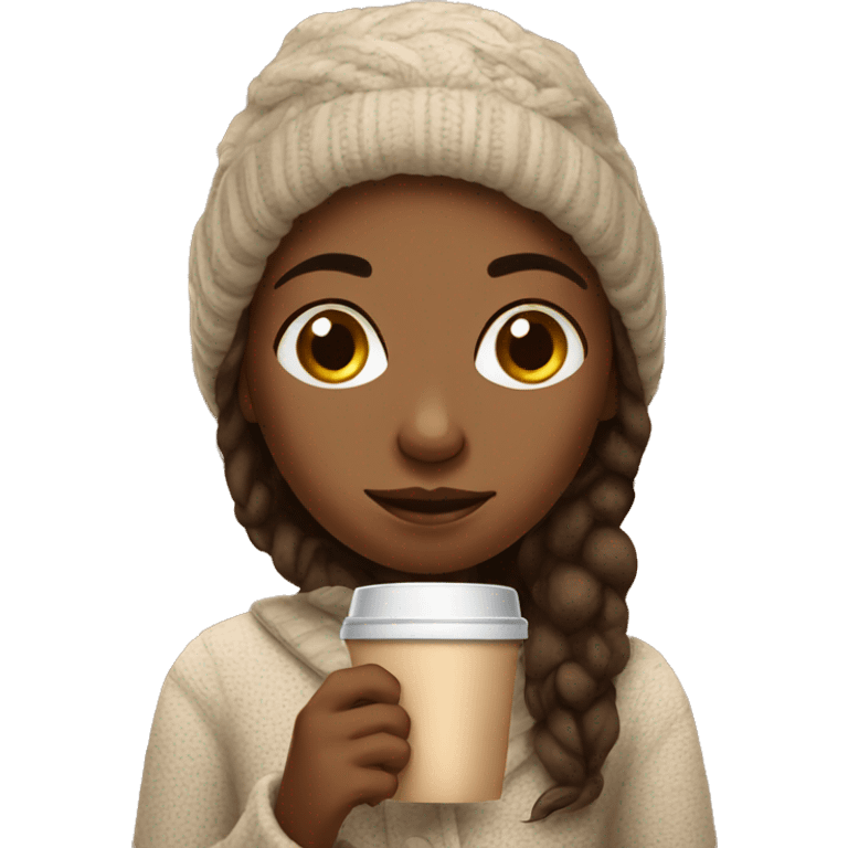 brown cozy girl with coffe emoji