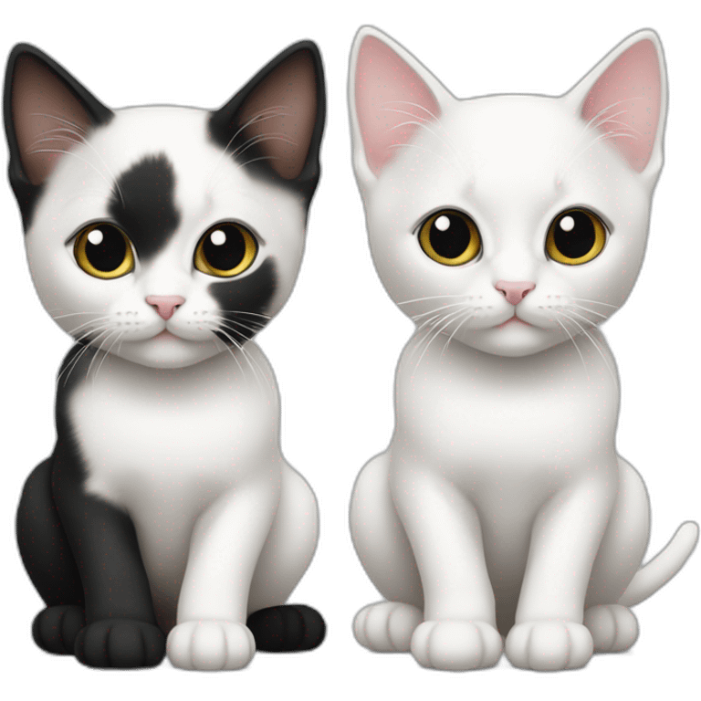 two kittens, one white, white, black one black, black, white emoji