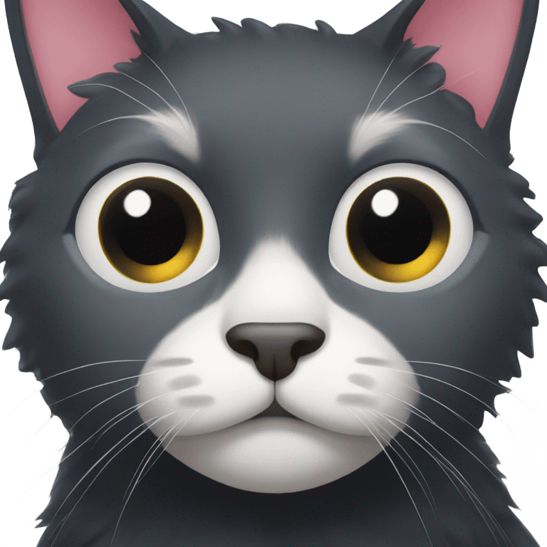 Fluffy black cat with small white triangle in nose and under chin emoji