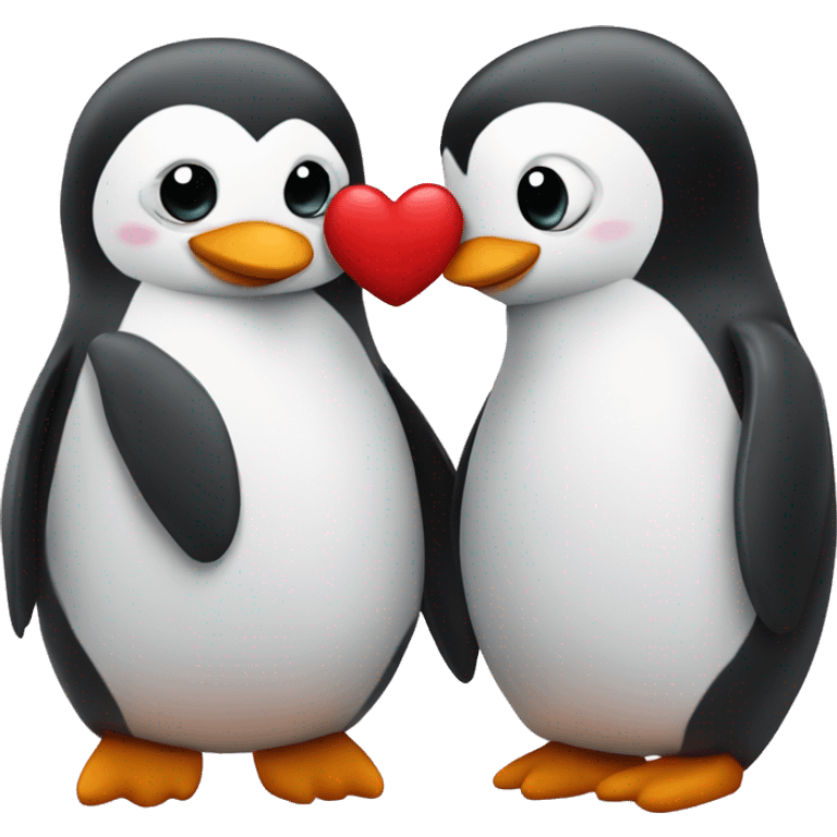 2 cute penguins kissing and hearts around them emoji