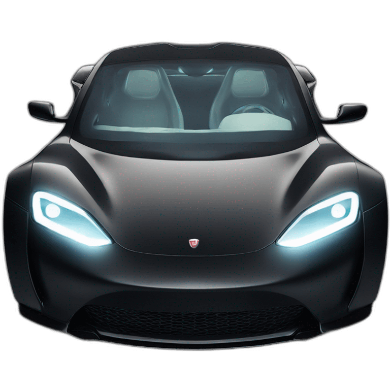 modified black Tesla Roadster 2 with sporty front spoiler viewed from front emoji