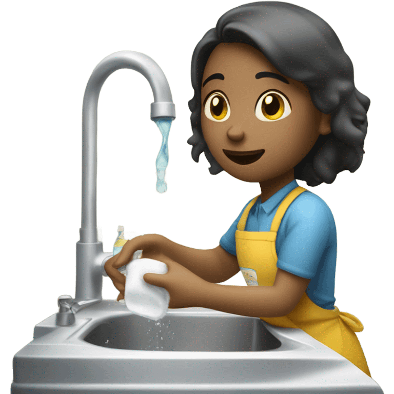 The girl is washing the dishes. emoji