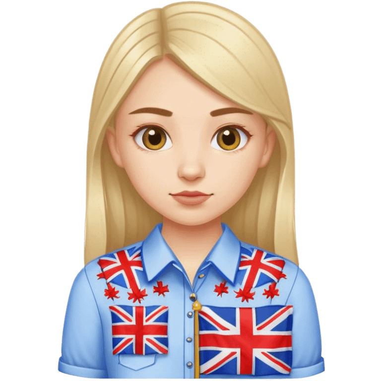 A Ukrainian girl in an embroidered shirt holds a British flag emoji