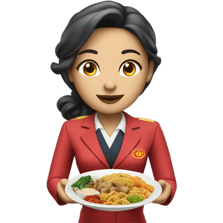 Flight attendant eating Chinese food headed to china emoji