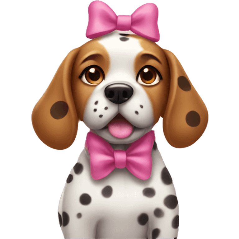 Dog with spots wearing a pink bow emoji