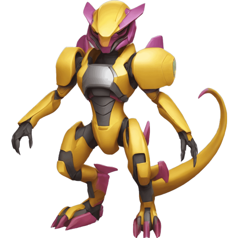 a Genesect-Raptor-Fakémon—hybrid with a futuristic visor-helmet full body emoji