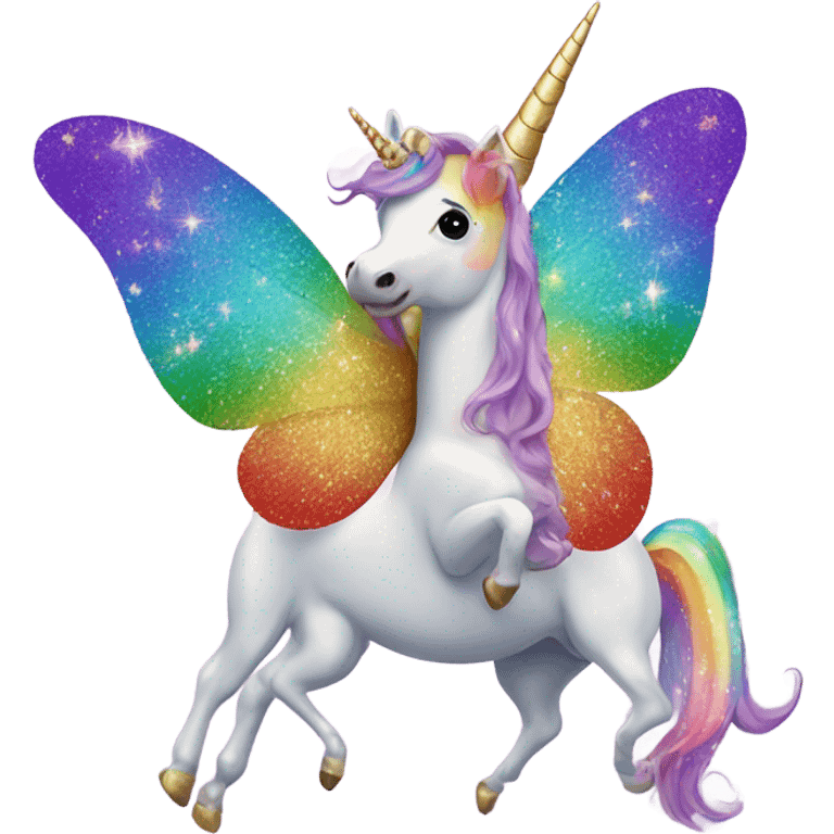 Whimsical rainbow unicorn butterfly with glitter emoji