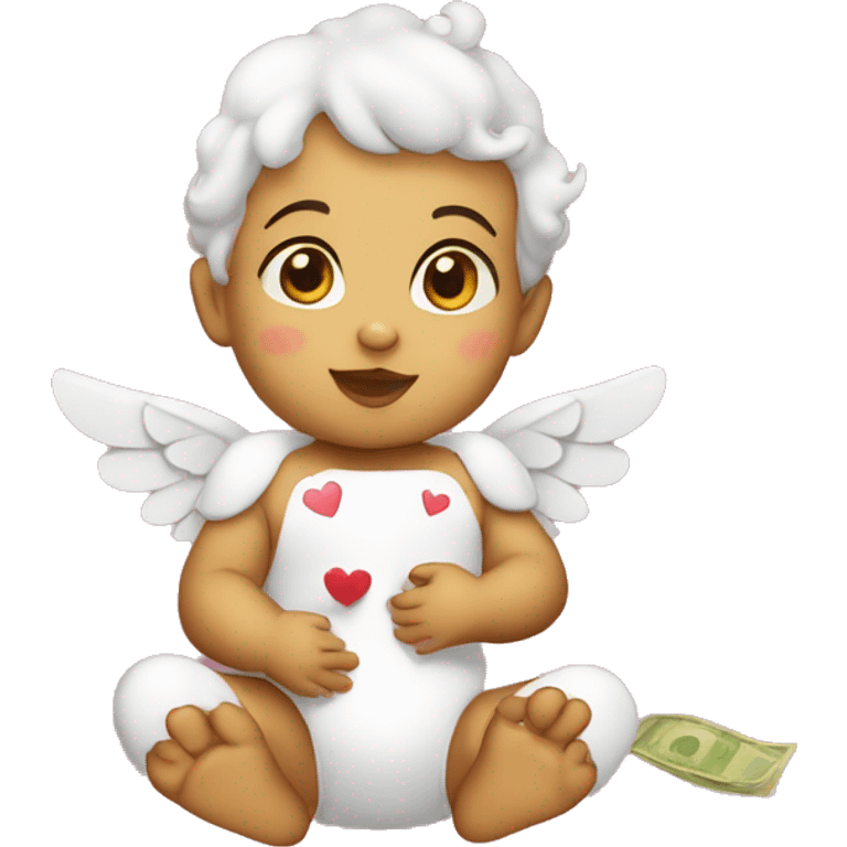 baby cupid with money and heart eyes emoji