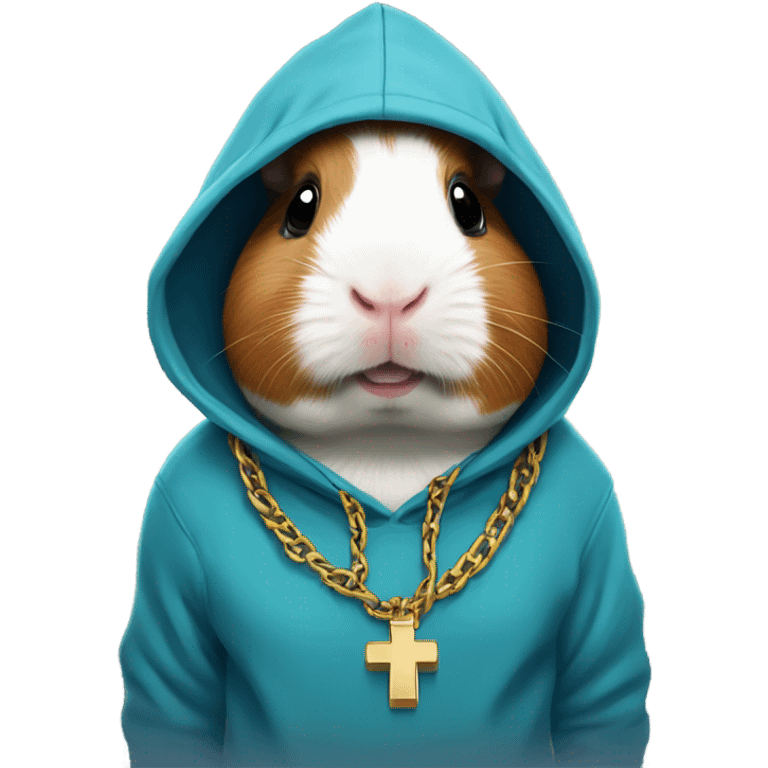 Guinea pig wearing a hoodie with a necklace with a cross pendant  emoji