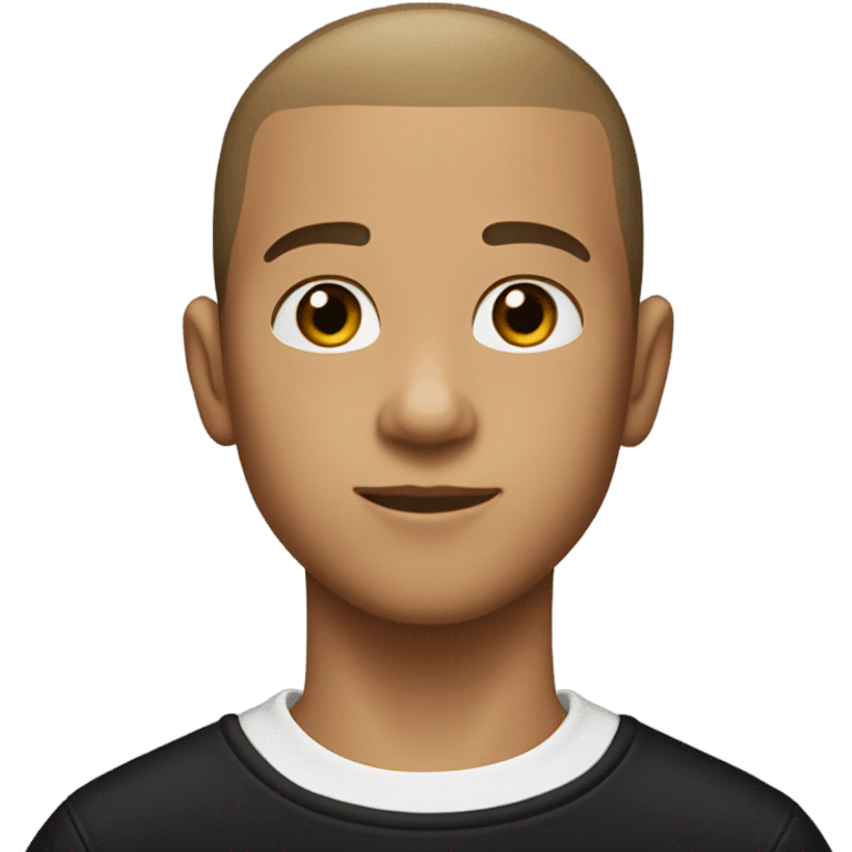 boy with very light brown skin, buzz cut, no facial hair, wearing a smart black quarter zip jumper with white t shirt underneath. emoji