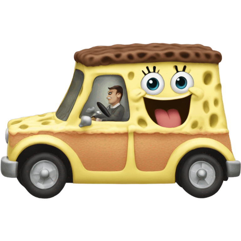 side view of SpongeBob driving car emoji