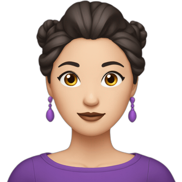 kazakh woman with purple top, double bun and eye liner emoji