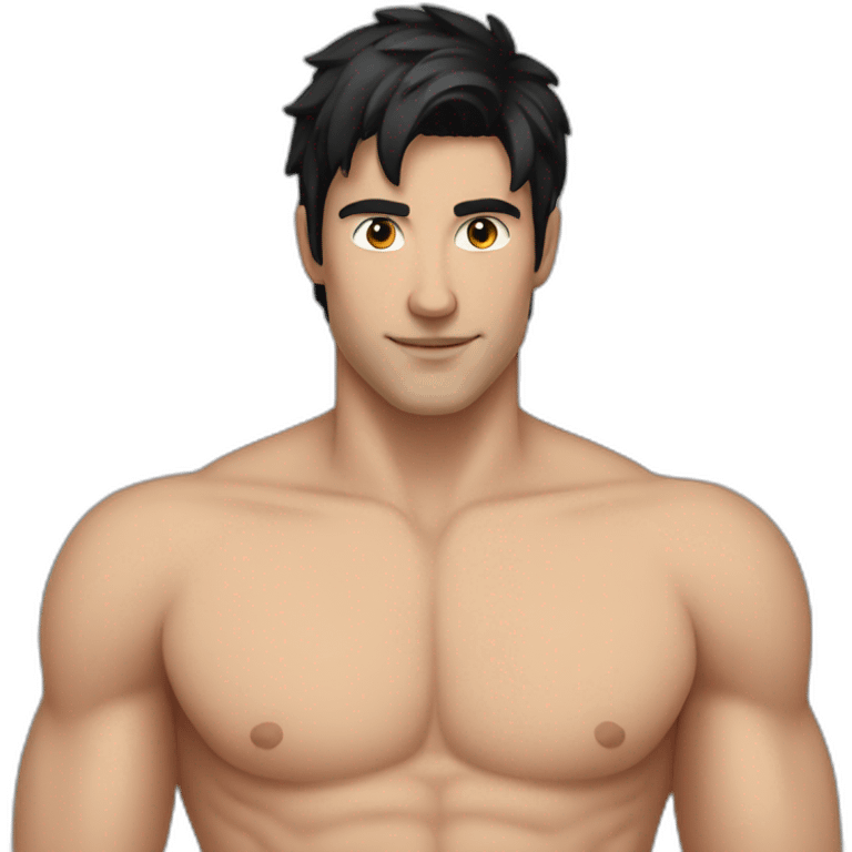 A shirtless white guy with black hair emoji