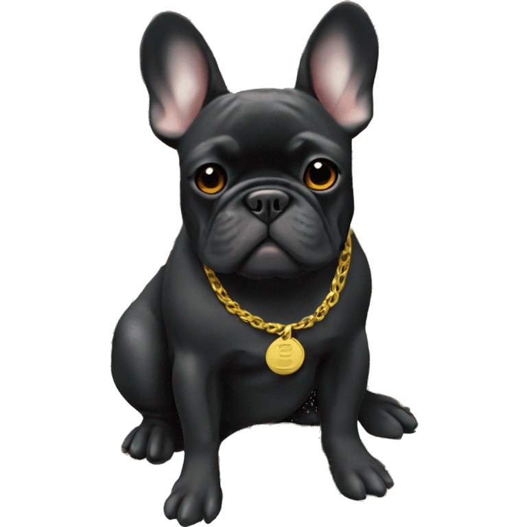 Black-and-tan French bulldog sitting on gold coins emoji