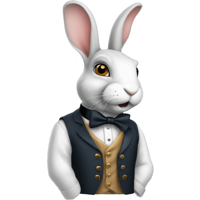 rabbit wearing a waistcoat and monocle and top hat. the vest and eyes are blue emoji