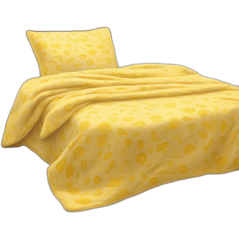 Messy cozy bed yellow patterned blanket emoji