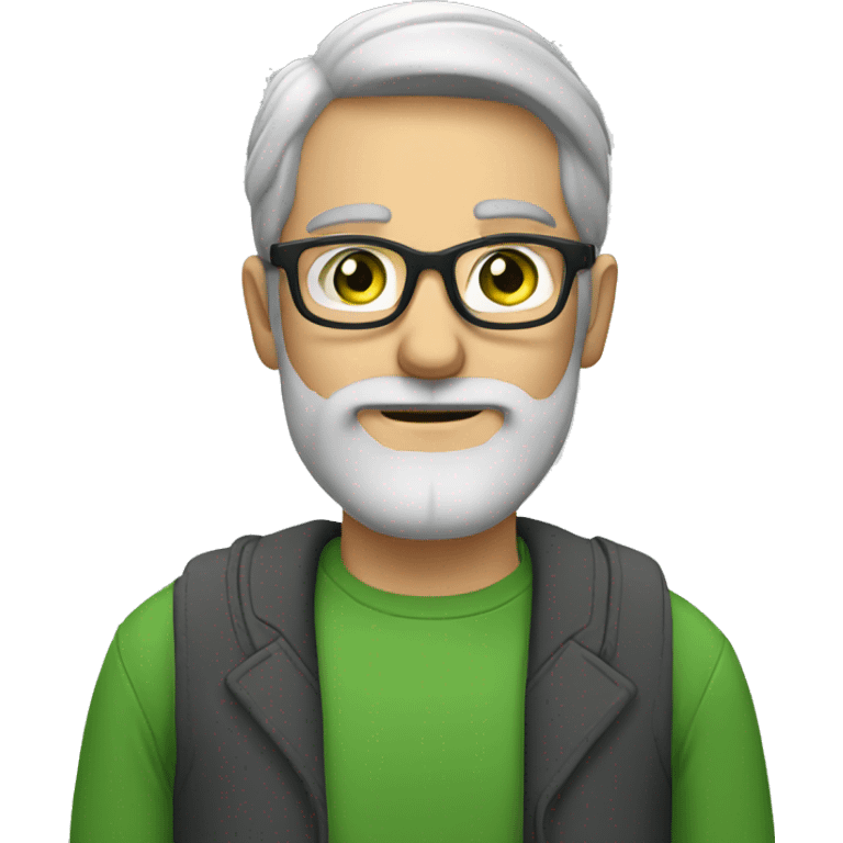 A man with grey beard and green eyes and clear glasses emoji