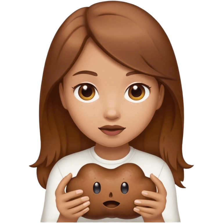 brown hair girl holding poop emoji emoji