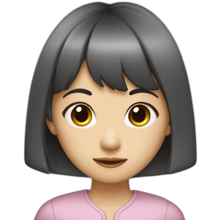 Asian girl with bangs in the company of a mouse emoji