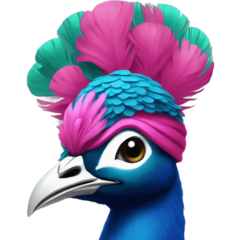 a peacock with a pink wig emoji