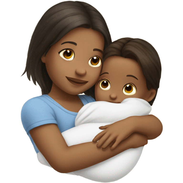 Baby cuddling brunette girl  emoji