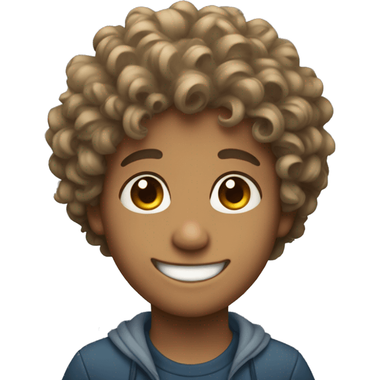 A boy with curly hair smiling emoji