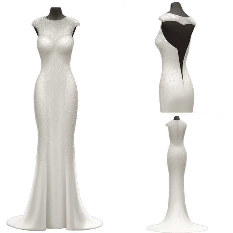 Hyper Realistic ornate 
Minimalistic diamonds and peals sheath Wedding dress displays emoji