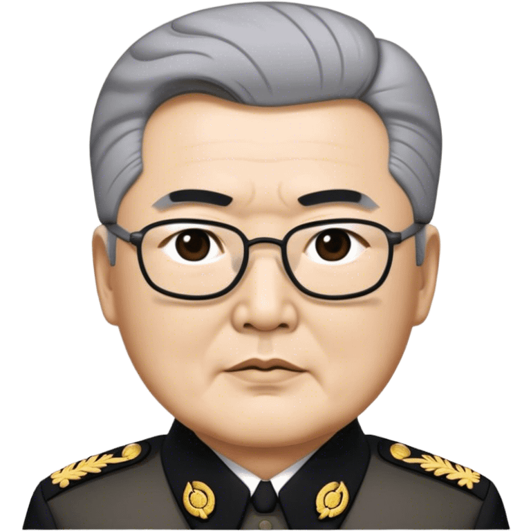 Grey haired general Kim il sung wearing black emoji