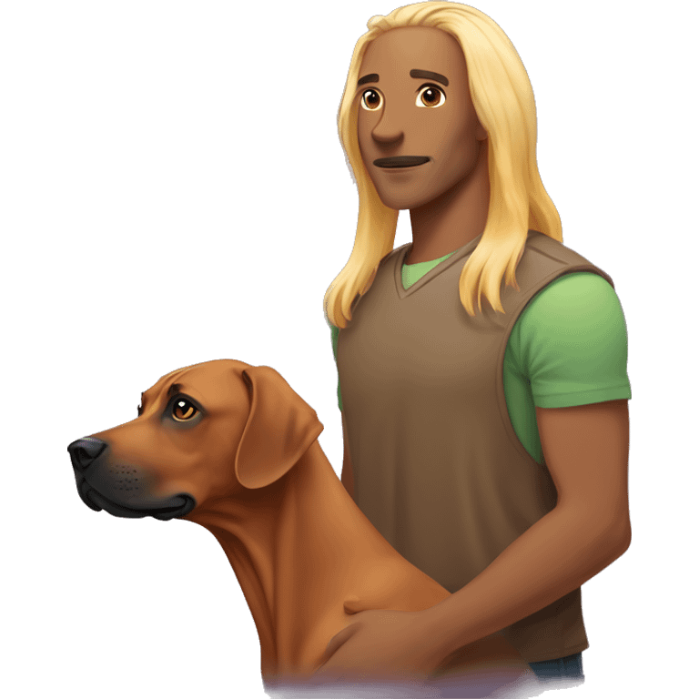 white male with long rainbow colored hair alongside a brown rhodesian ridgeback emoji