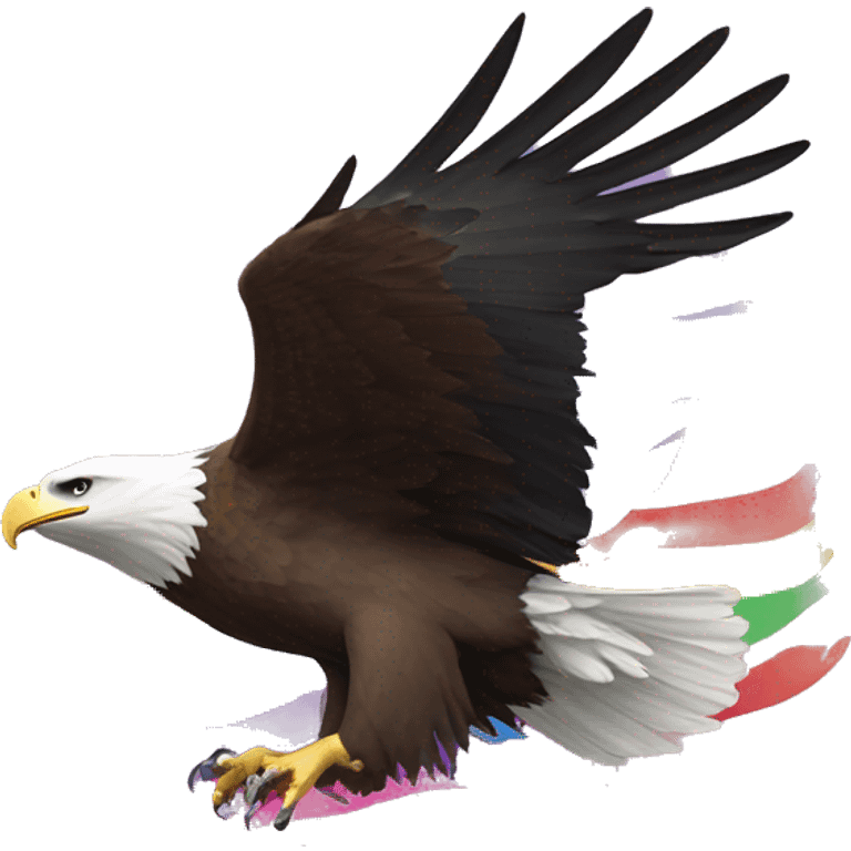 bald eagle in flight. the body should be rainbow colored like the gay pride flag, and the wings should look like the trans flag (blue/pink) emoji