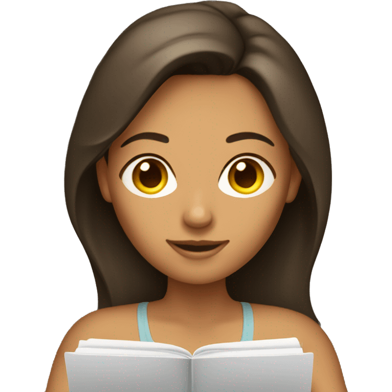 brunette tan woman writing emoji