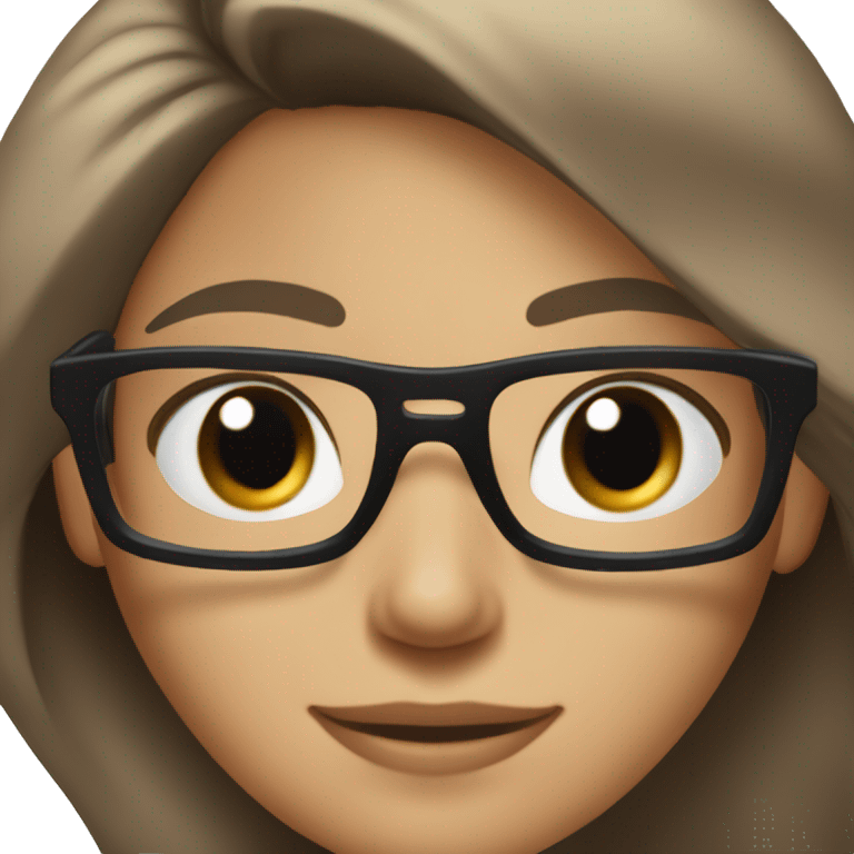 female, light brown skin, long black hair with some grey, wearing blue eyeglasses. Brown eyes. Wering a polo shirt. Smiling emoji