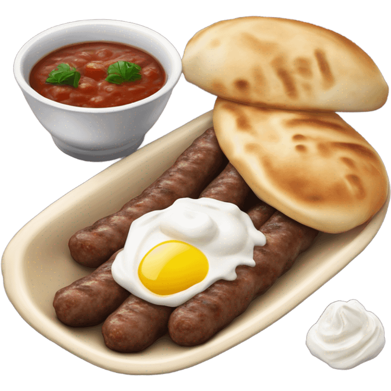 Bosnian national dish cevapi with kaymak and pita bread  emoji