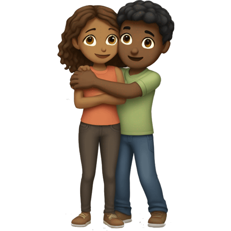 short and fair brown girl hugging a tall and fair brown boy emoji