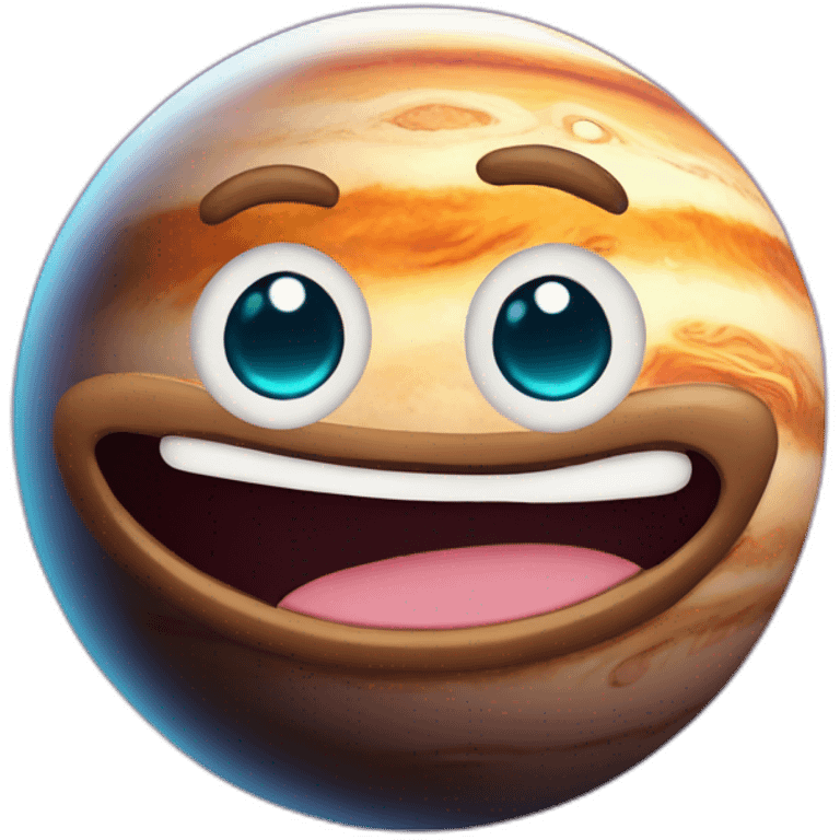 planet Jupiter with a cartoon smiling face with big stupid eyes emoji