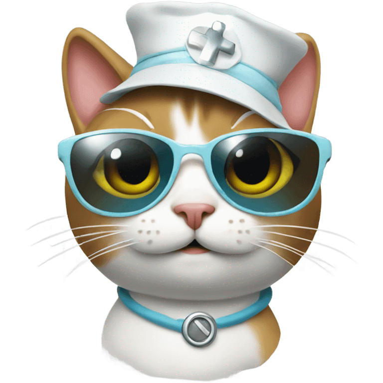 Cat with sunglasses wearing nurses hat  emoji