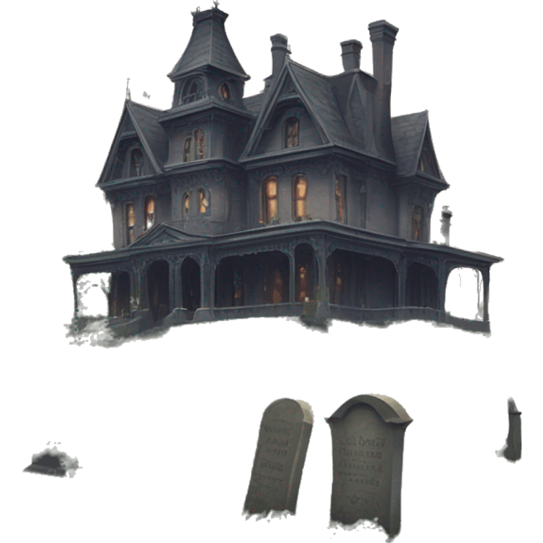 Romantically overgrown Haunting graveyard field Victorian mansion emoji