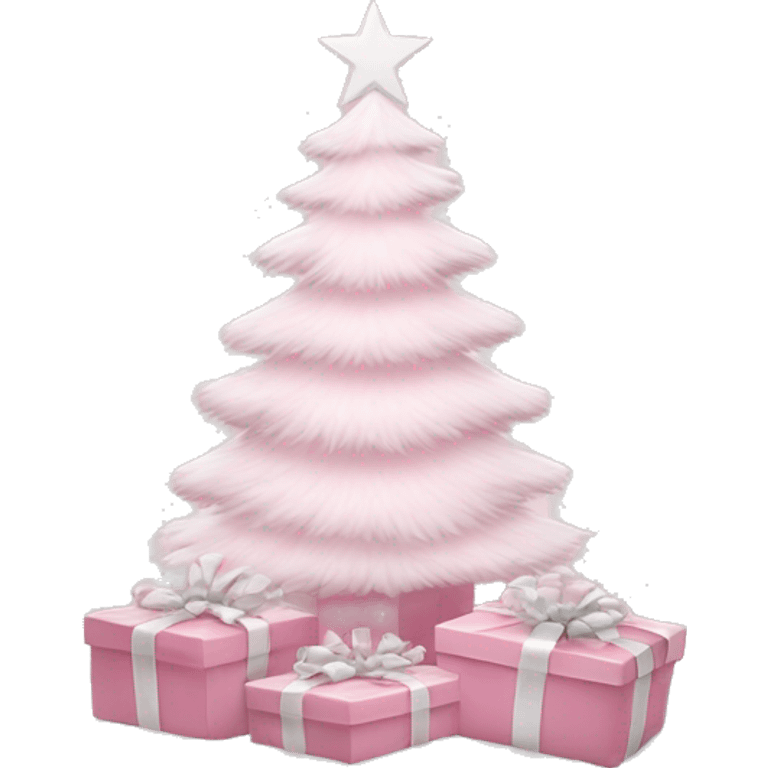 Light pink Christmas gifts under a white Christmas tree  emoji