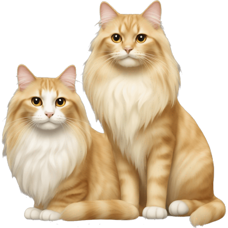 Two longhair cats, one is golden, one is creamy white emoji