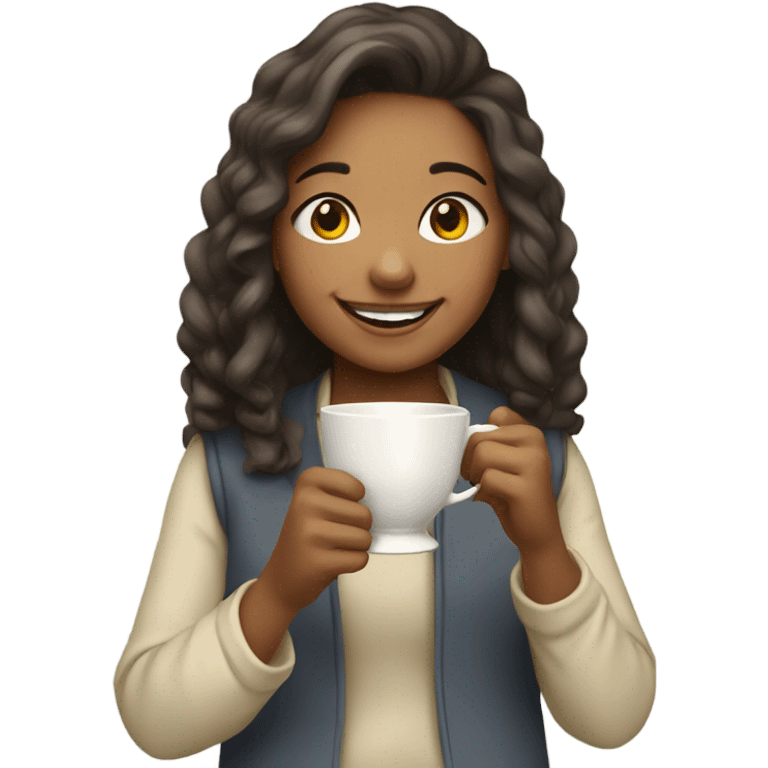 smiling girl with teacup emoji