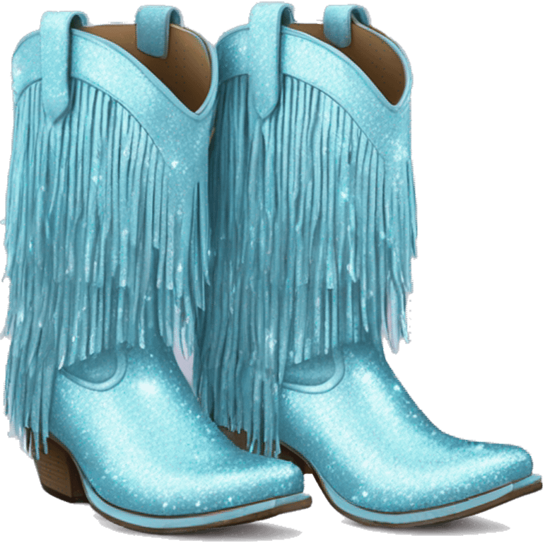 Realistic pastel blue fashion cowgirl boots with sparkly shiny glitter fringe on them. emoji